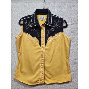 RARE Y2K Panhandle Slim Pearl Snap Retro Western Embroidered Sleeveless Rodeo